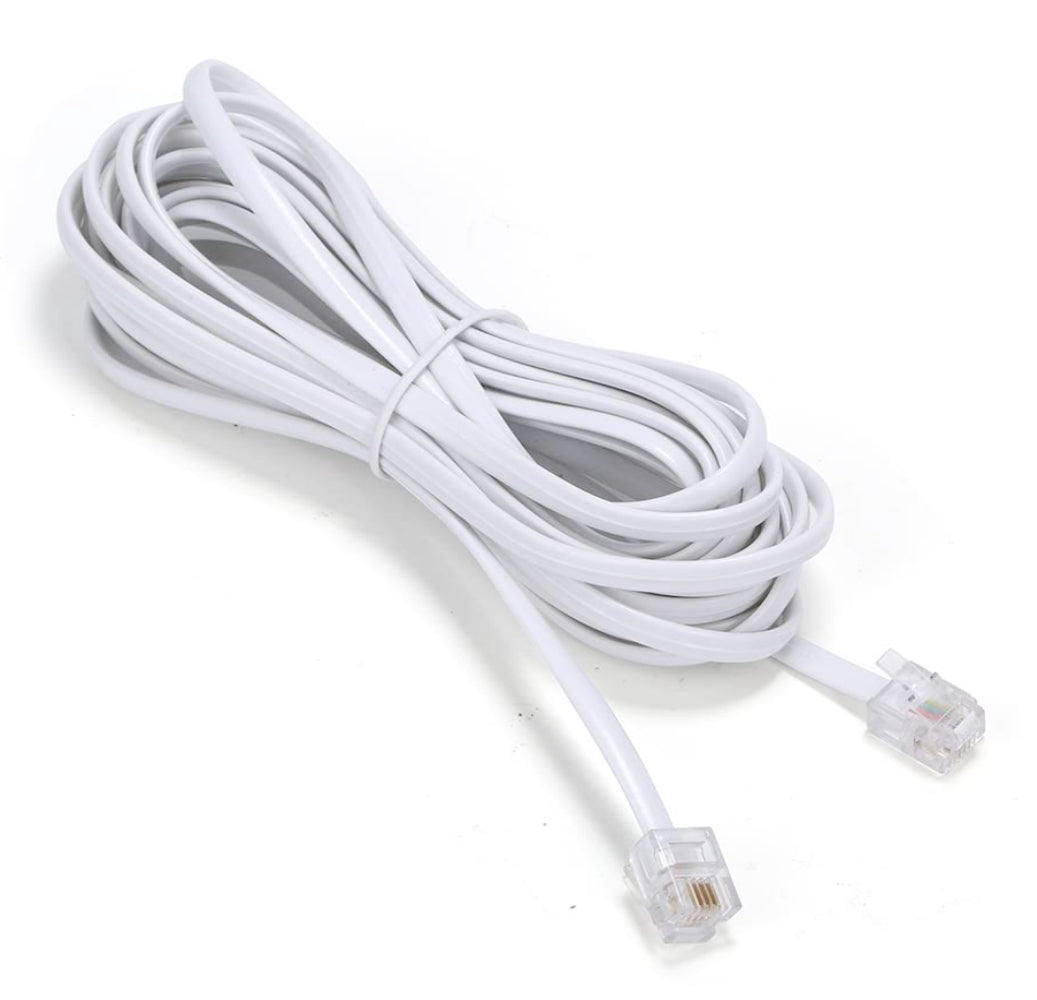 Trisonic 15 Feet Long Telephone Extension Cord Modular Phone Cable Line Wire - White