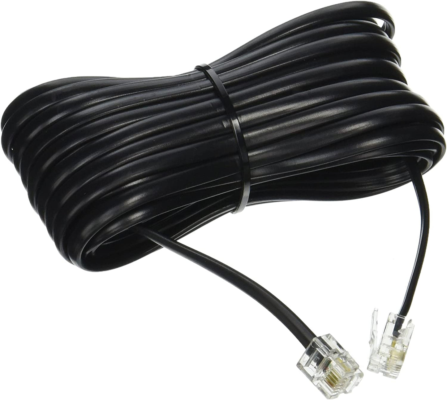 Telephone Extension Cord 25 Feet Long Phone Cable Line Wire - Black Includes Cable Clips