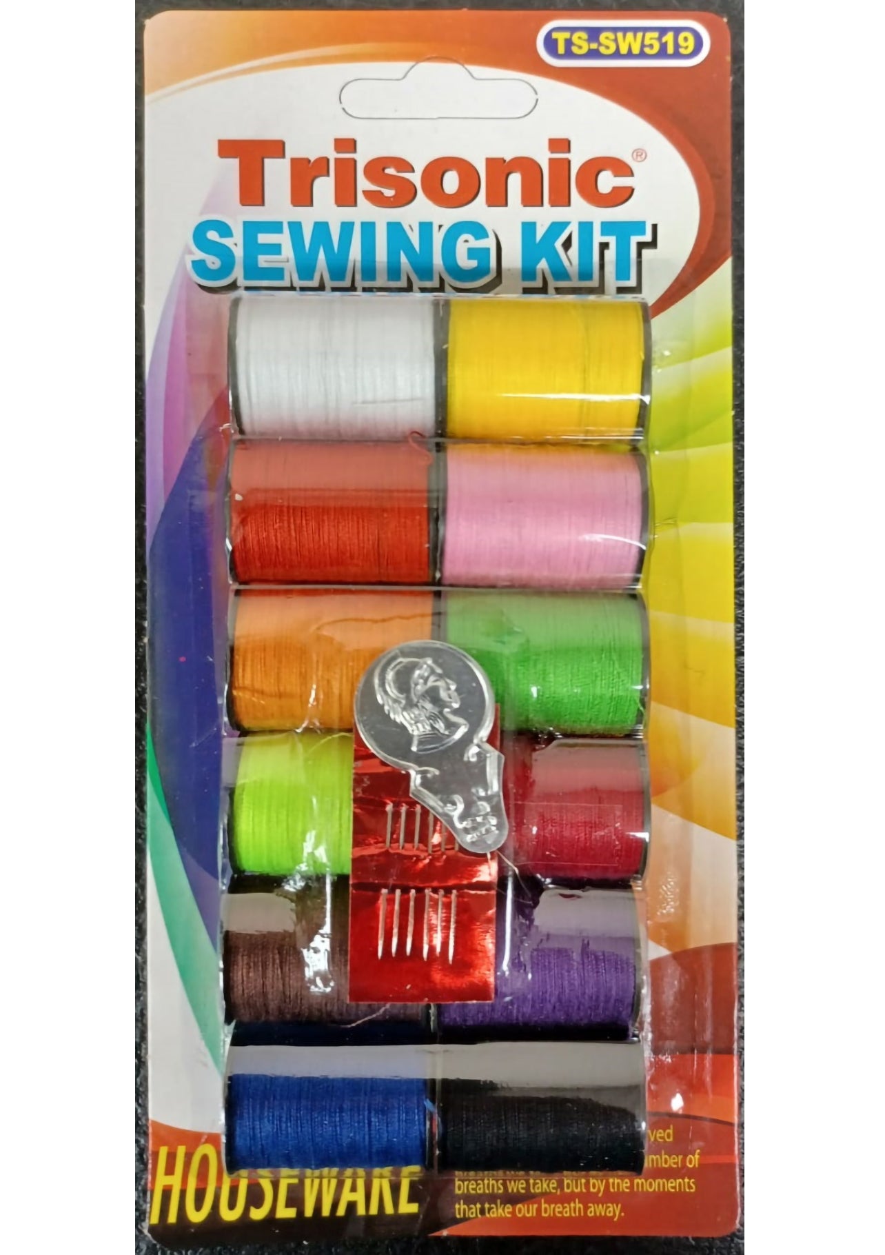 12pc Assorted Colors Sewing Thread Spool Cotton All Purpose Art Craft Projects Bonus Needles, Needle Threader