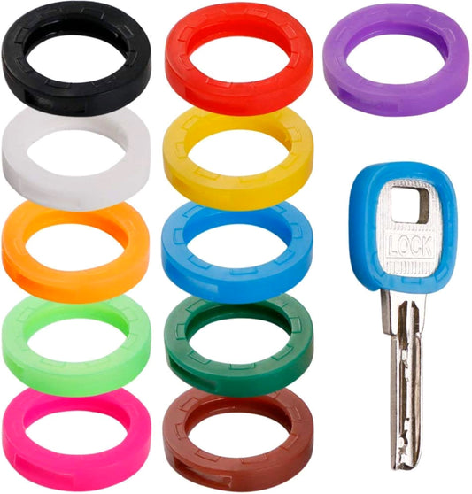 12-Count Rubber Color Soft Key Top Cover Topper Caps ID Marker Case Keyring Tags Standard Round Flat House Keys