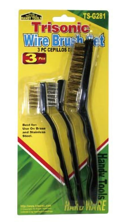 Wire Brush Set For Use On Brass Stainless Steel 3 Piece Set Trisonic TS-G281