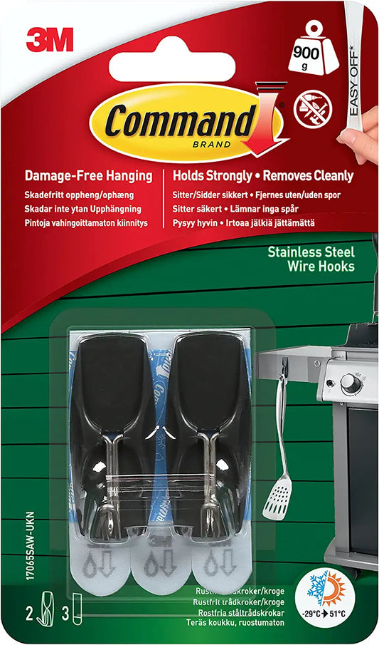 Command Outdoor Medium Stainless Steel Toggle Hooks, 2 lb. Capacity, Water-Resistant Adhesive, 2-Hooks, 3-Strips
