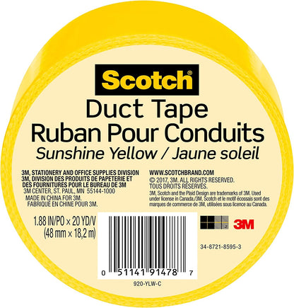 Scotch® Duct Tape, 1.88 in x 20 yd (48 mm x 18,2 m), Sunshine Yellow, 1 Roll