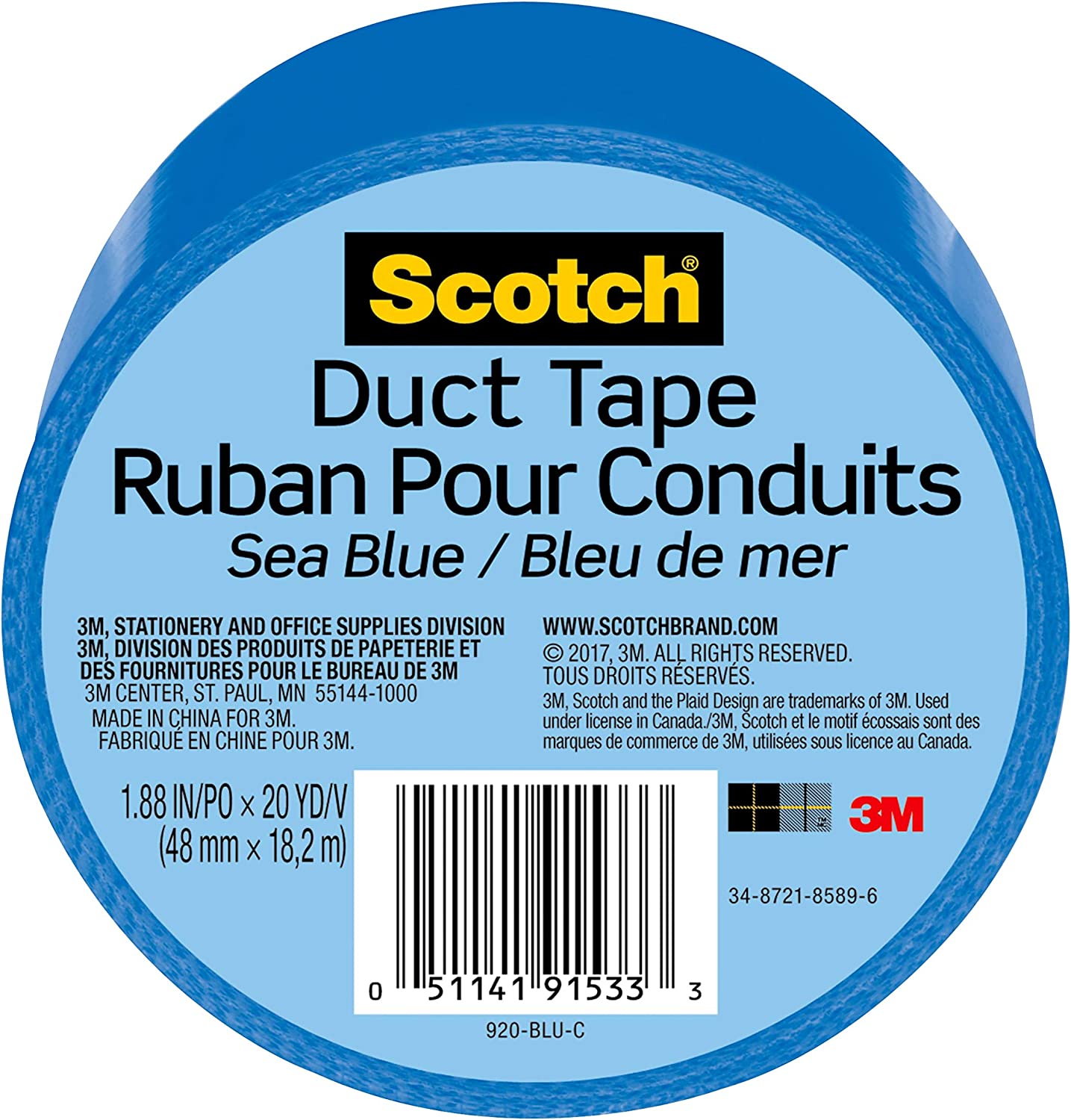 Scotch® Duct Tape Durable, Waterproof, 1.88 in x 20 yd (48 mm x 18,2 m), Blue