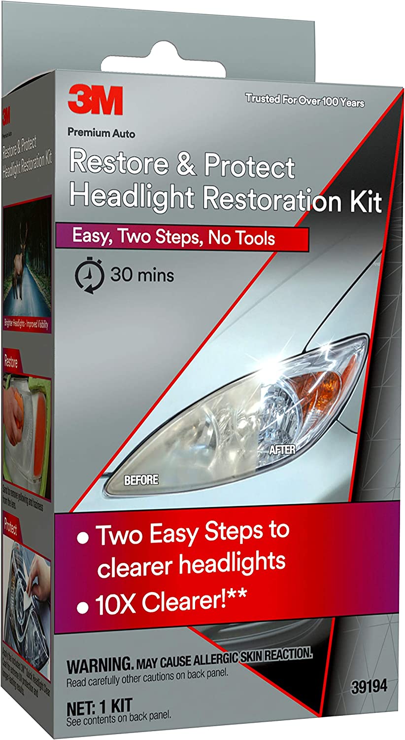 3M Auto Restore and Protect Headlight Restoration Kit, Clearer Headlights in 2 Easy Steps