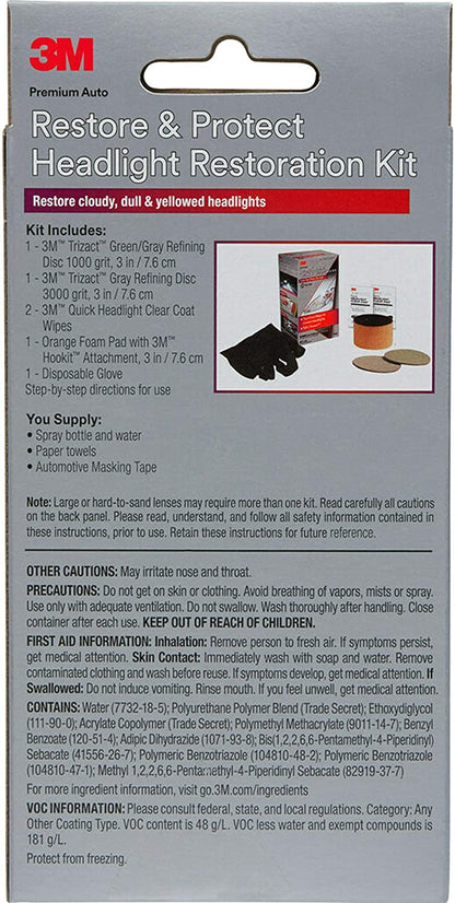 3M Auto Restore and Protect Headlight Restoration Kit, Clearer Headlights in 2 Easy Steps