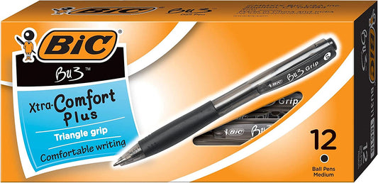 BIC Ballpoint Retractable Pens (BU311BK), Black ink Comfortable Writing Grip