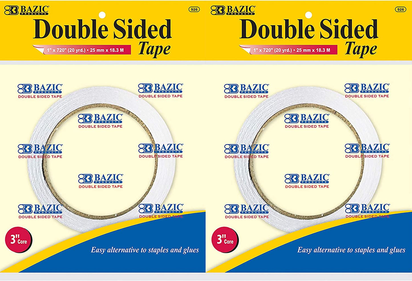 2 Pack, Double Sided Tape, Clear Sticky Adhesive Tapes, for Home Office Decor Gift Wrap, 1" X 20 Yard (720")