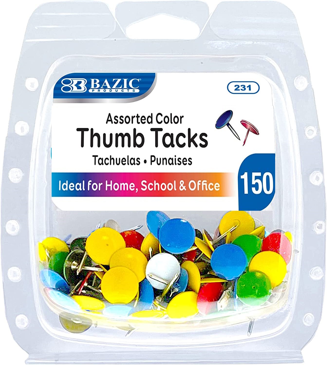 150 Assorted Colored Thumb Tacks, Multi-Color Thumb Tacks