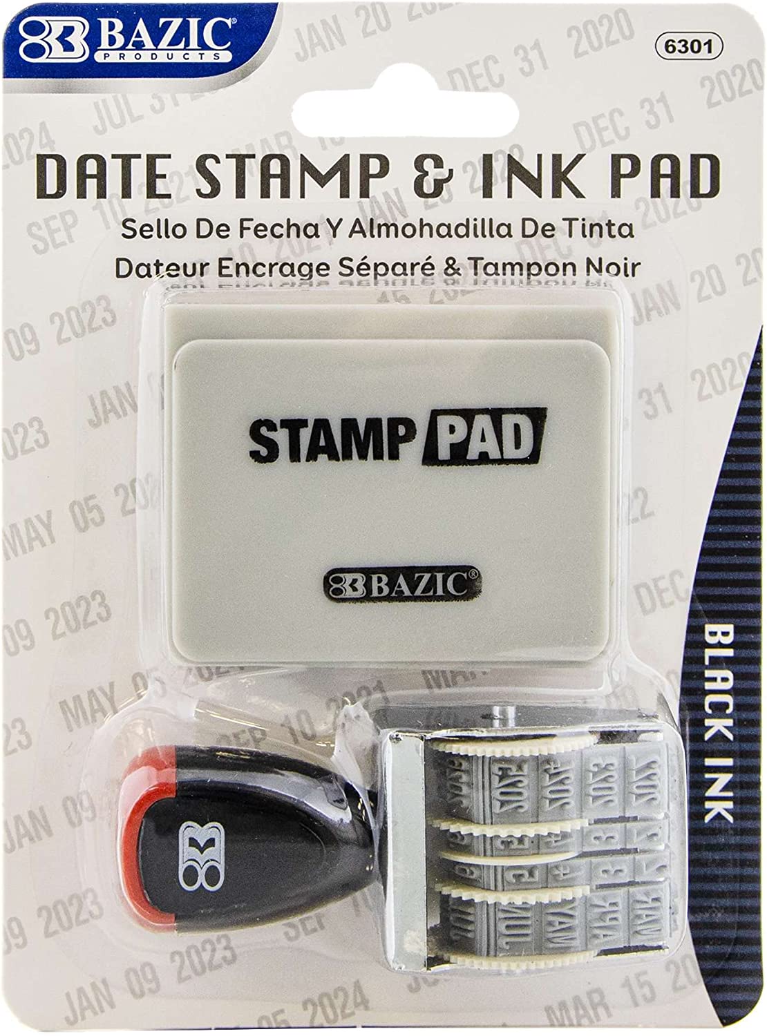 BAZIC Date Stamp and Ink Pad - Black Ink, Stamp Impression Size 1 Inch x 0.15 Inch, Office, Shipping, Receiving, Accounting