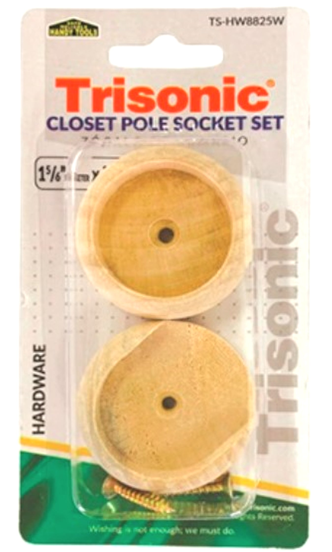 Complete Set Wooden Closet Pole Sockets with Screws - Closet Pole Rod Holders 1 5/6" diameter x 2/3" thickfits