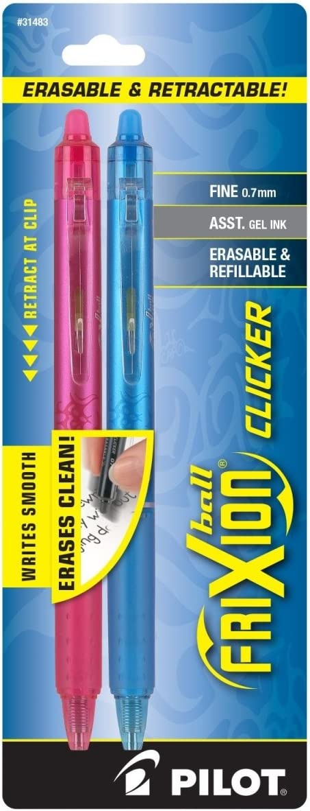 PILOT FriXion Clicker Erasable, Refillable and Retractable Gel Ink Pens, Fine Point, Assorted Color Inks