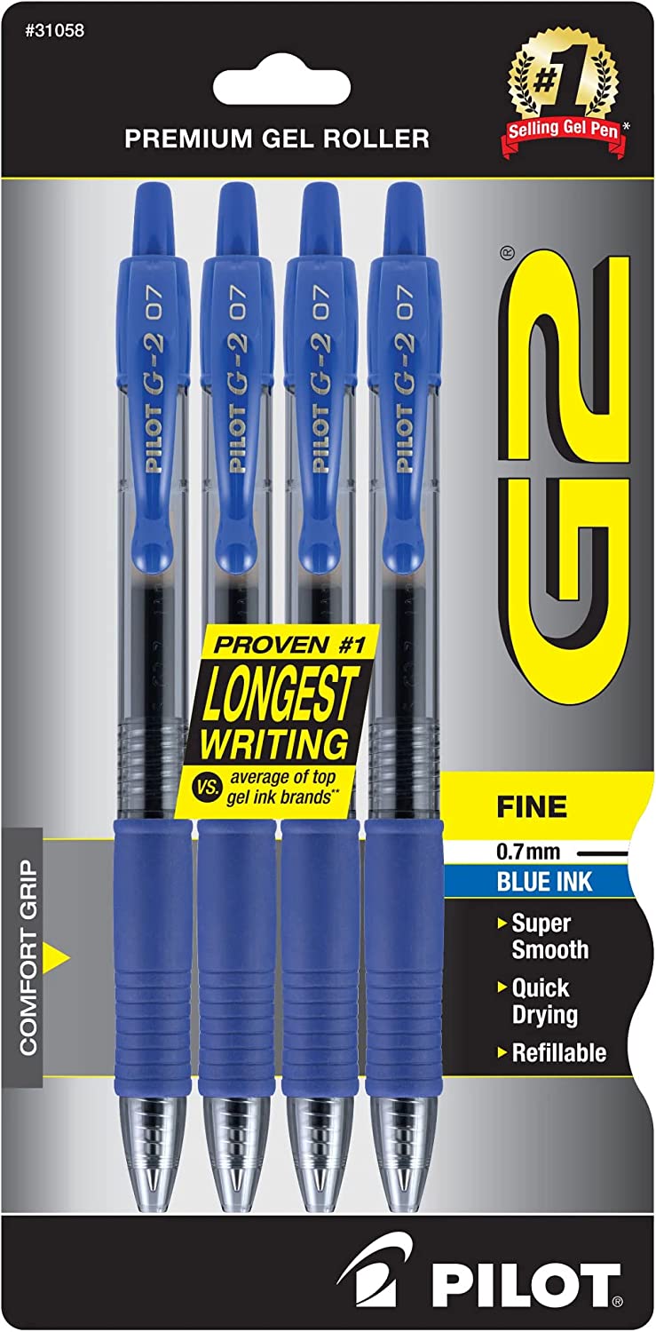 PILOT G2 Premium Refillable, Retractable Rolling Ball Gel Pens 4-Count Fine Point Blue Ink