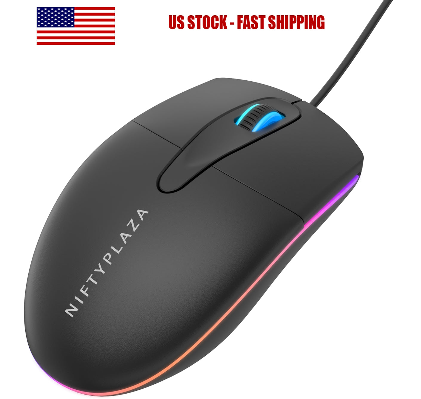 Wired USB Computer Mouse Corded Mice Black Easy Click Laptops and PCs Office and Home