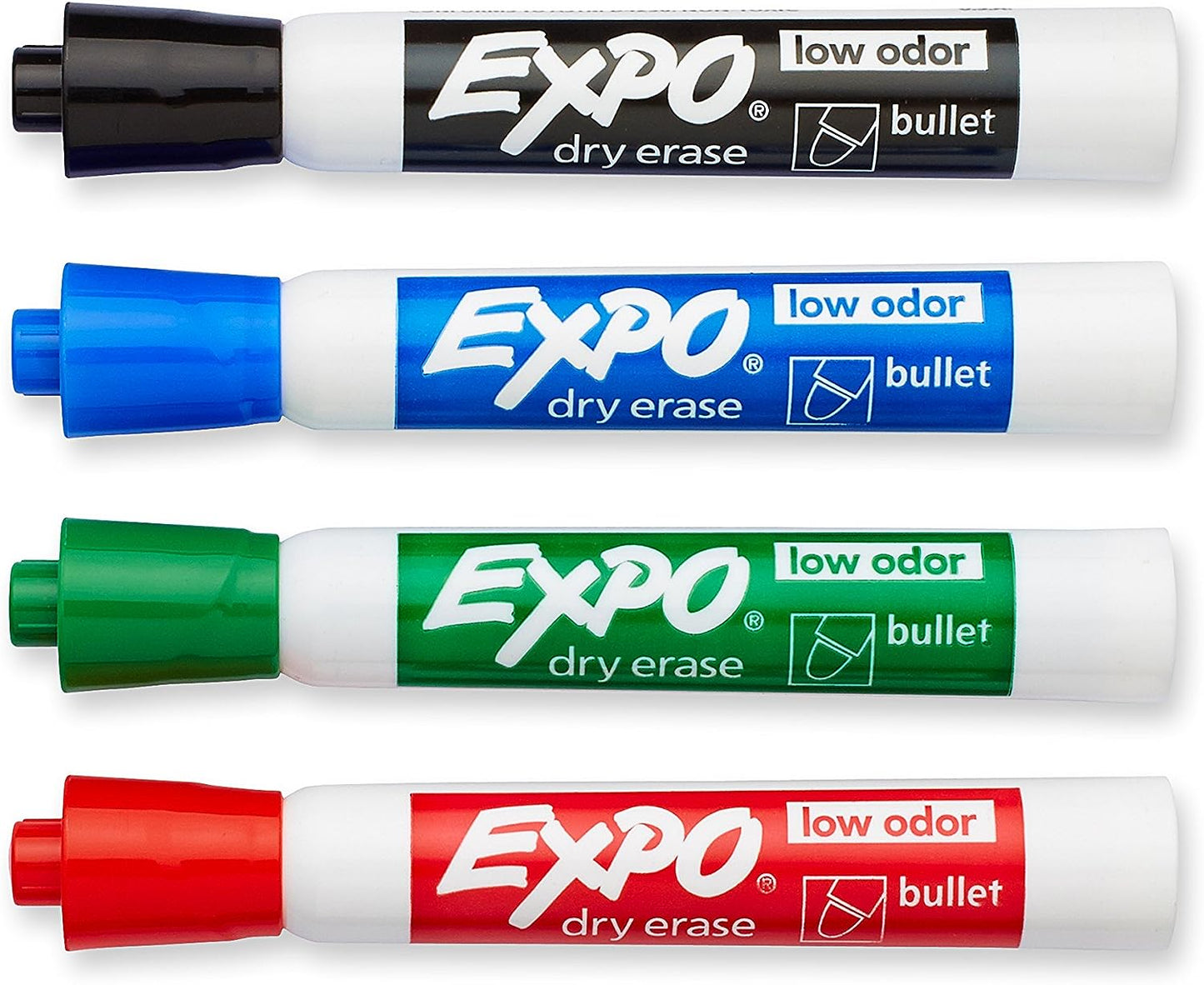 EXPO Low Odor Dry Erase Markers, Bullet Tip, Assorted Colors, 4 Count