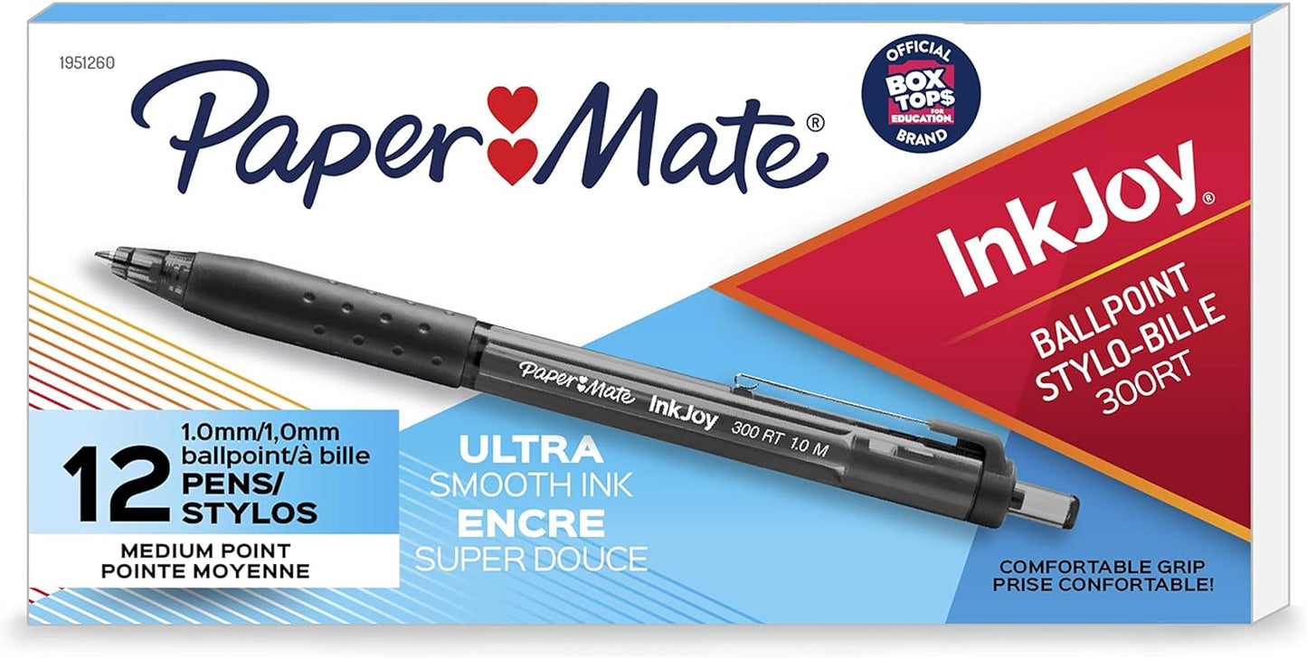 PaperMate InkJoy 300RT Retractable Ballpoint Pens, Medium Point, Black, 12 Count