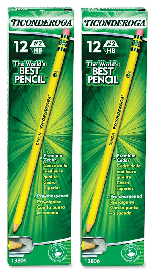 Ticonderoga Wood-Cased Pencils, Pre-Sharpened, 2 HB Soft, Yellow, 24 Count - Pack of 2