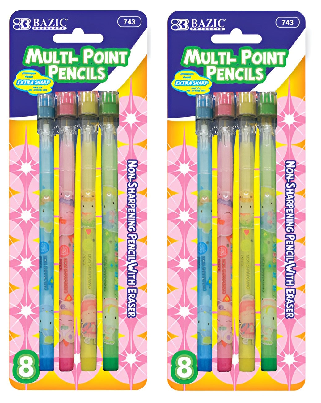 Fancy Multi-Point Pencil (8/Pack) new, sharp and ready to use pencils, School, Home, Office - 2 Pack