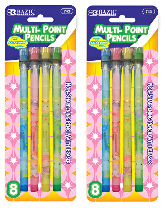 Fancy Multi-Point Pencil (8/Pack) new, sharp and ready to use pencils, School, Home, Office - 2 Pack