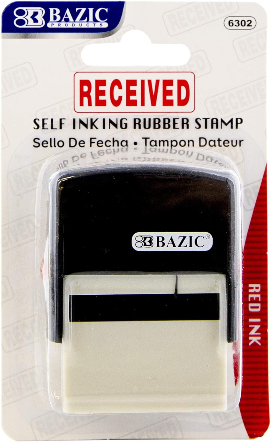BAZIC Received Self Inking Rubber Stamp (Red Ink), Stamp Impression Size 1.41" x 0.47"