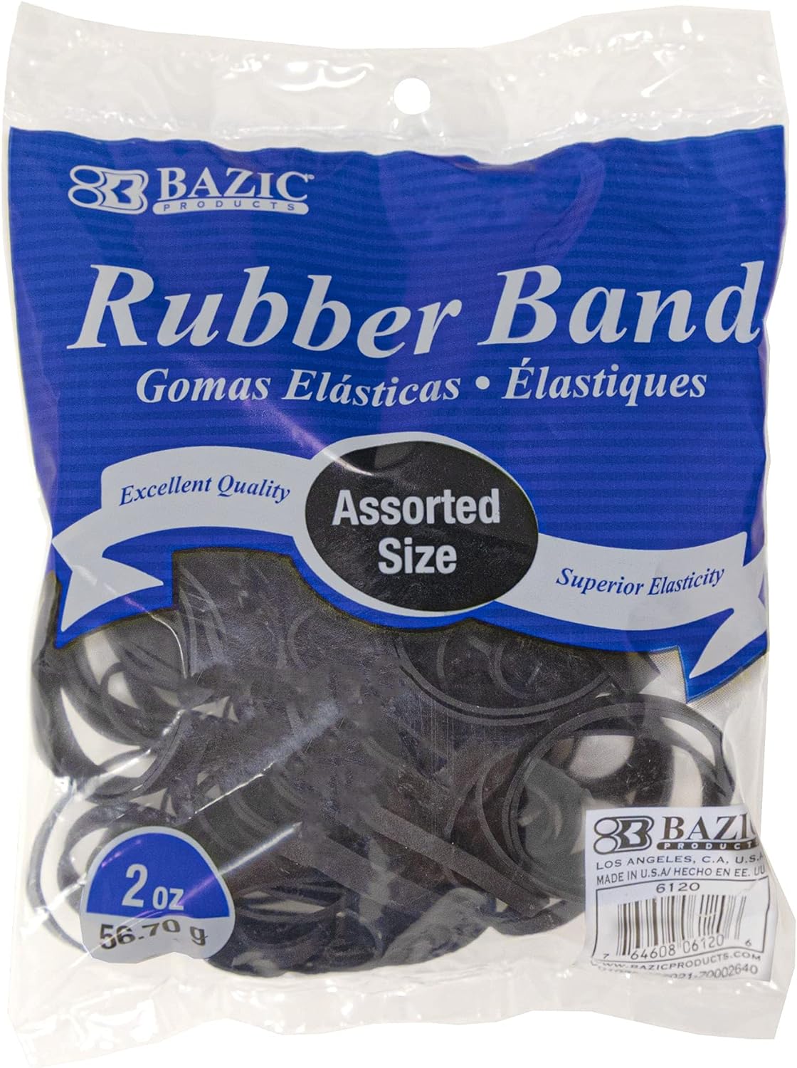 BAZIC Black Color Rubber Bands 2 Oz./ 56.70 g Assorted Sizes